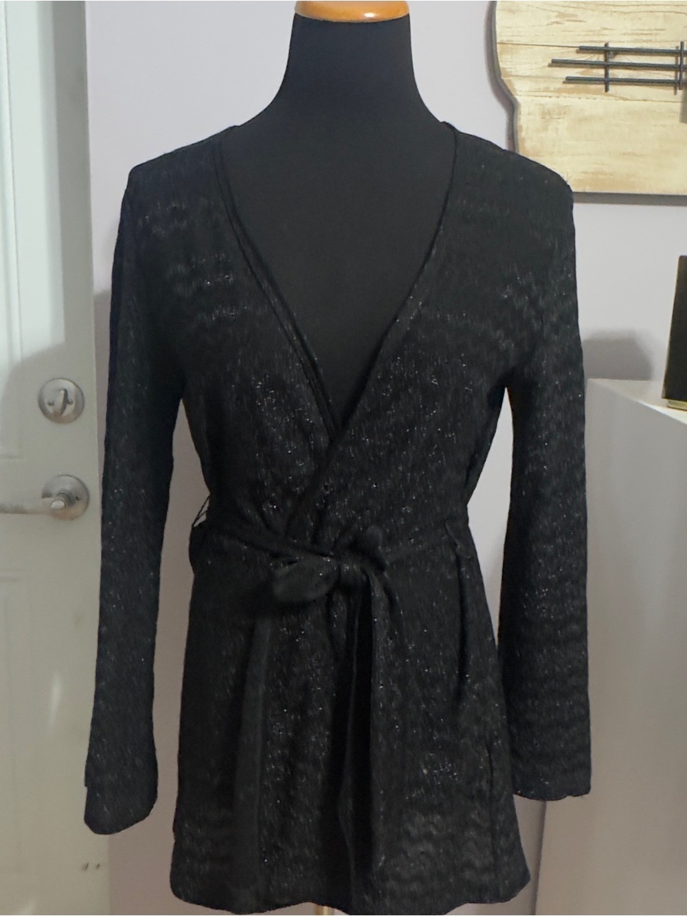 M Missoni Black Knit Wrap Cardigan with Tie Size XS
